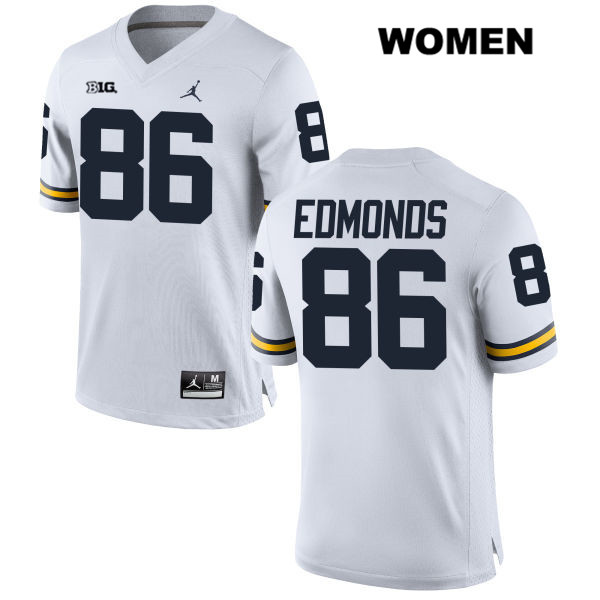 Women's NCAA Michigan Wolverines Conner Edmonds #86 White Jordan Brand Authentic Stitched Football College Jersey XD25N26DM